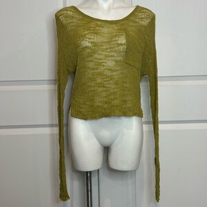 Natural Life Moss Green Wide Neck Chest Pocket Open Knit Long Sleeve Sweater XS